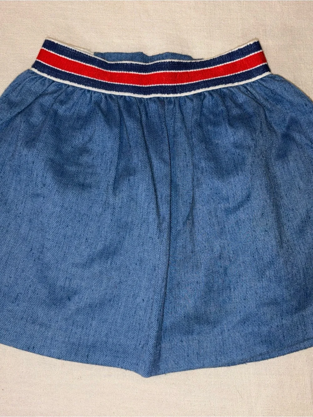 Girls XS Vintage Blue Denim A-Line Skirt with Red Trim HANDMADE